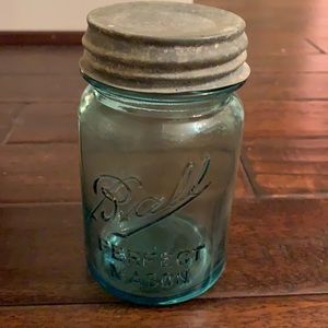 Vintage Blue Glass Ball Perfect Mason Jar with Lid